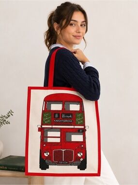 Harrods Knightsbridge London Double Decker Bus Canvas Tote Bag | PVC Coated | 🇬🇧
